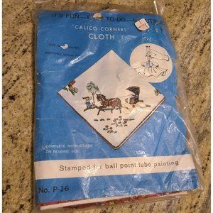 Vintage Instant Embroidery Ball Point Painting Tablecloth 42x42" Horse & Buggy